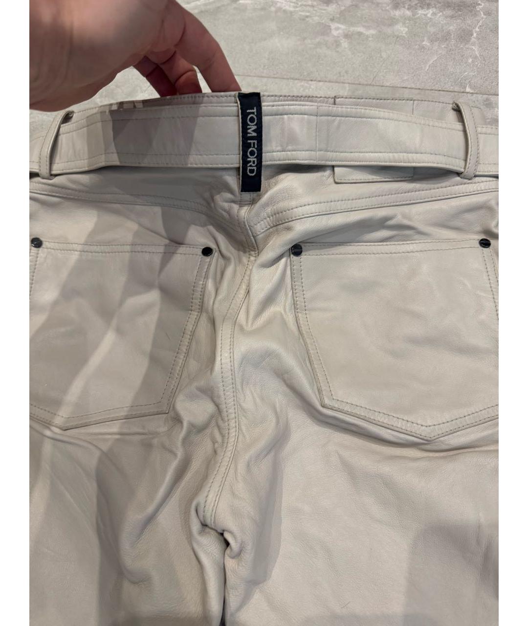 TOM FORD Бежевые кожаные прямые брюки, фото 5
