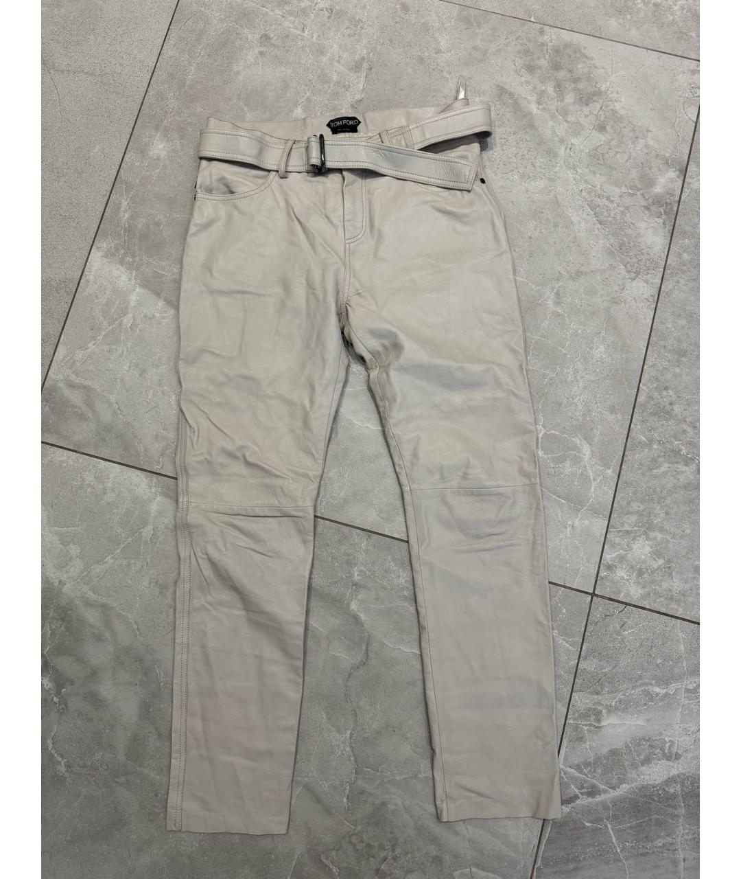 TOM FORD Бежевые кожаные прямые брюки, фото 6