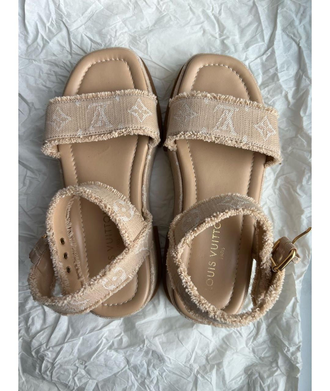 LOUIS VUITTON Бежевые текстильные сандалии, фото 4