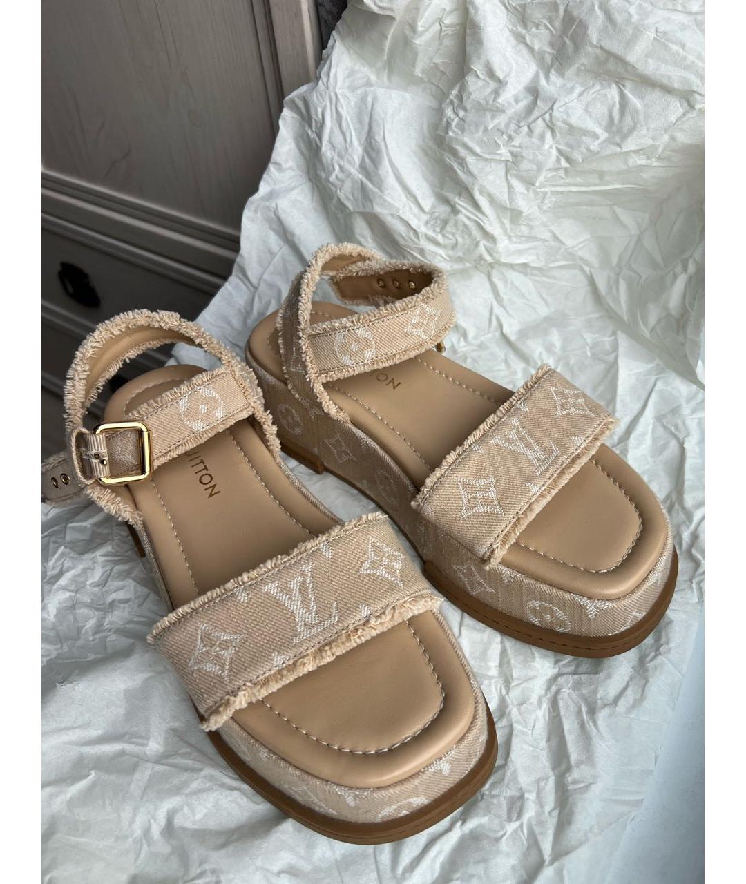 LOUIS VUITTON Бежевые текстильные сандалии, фото 2