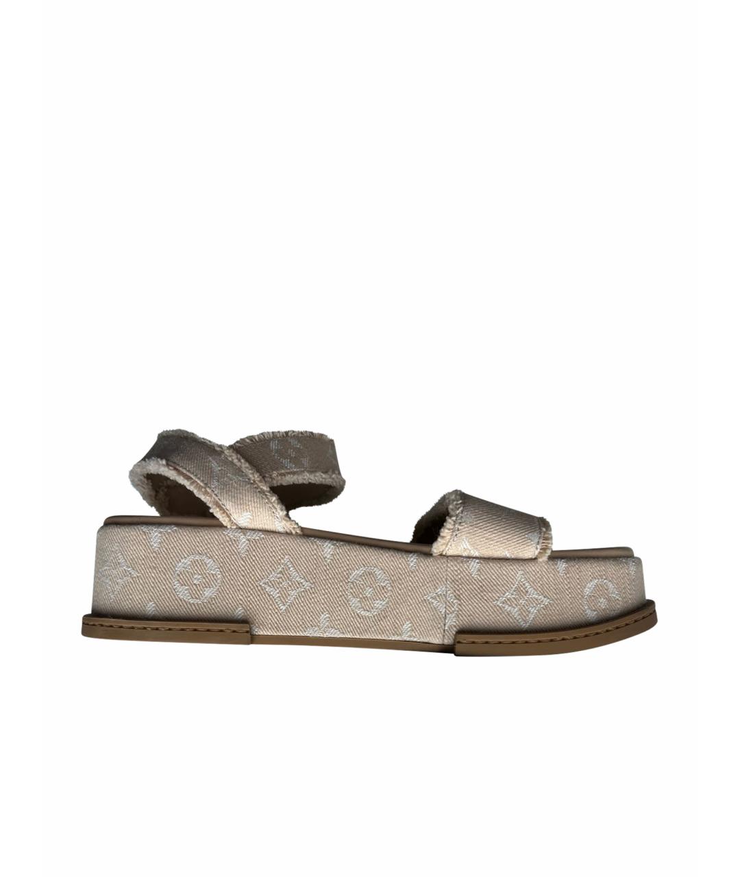 LOUIS VUITTON Бежевые текстильные сандалии, фото 5