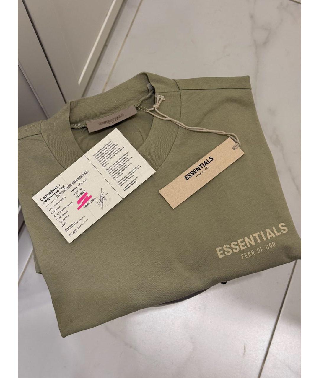 FEAR OF GOD ESSENTIALS Хаки хлопковая футболка, фото 7