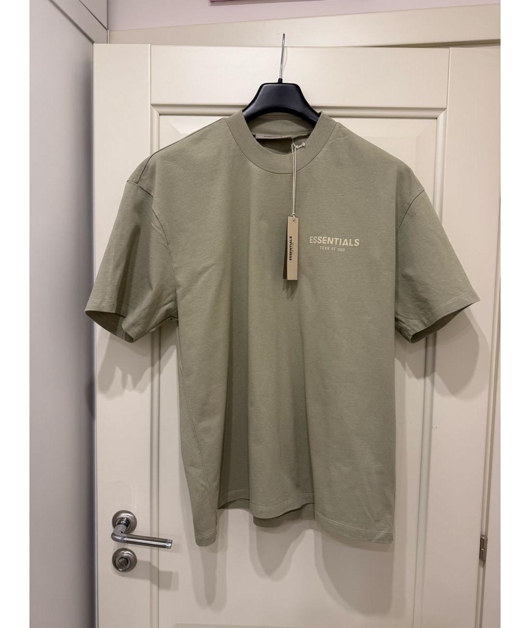 FEAR OF GOD ESSENTIALS Хаки хлопковая футболка, фото 3