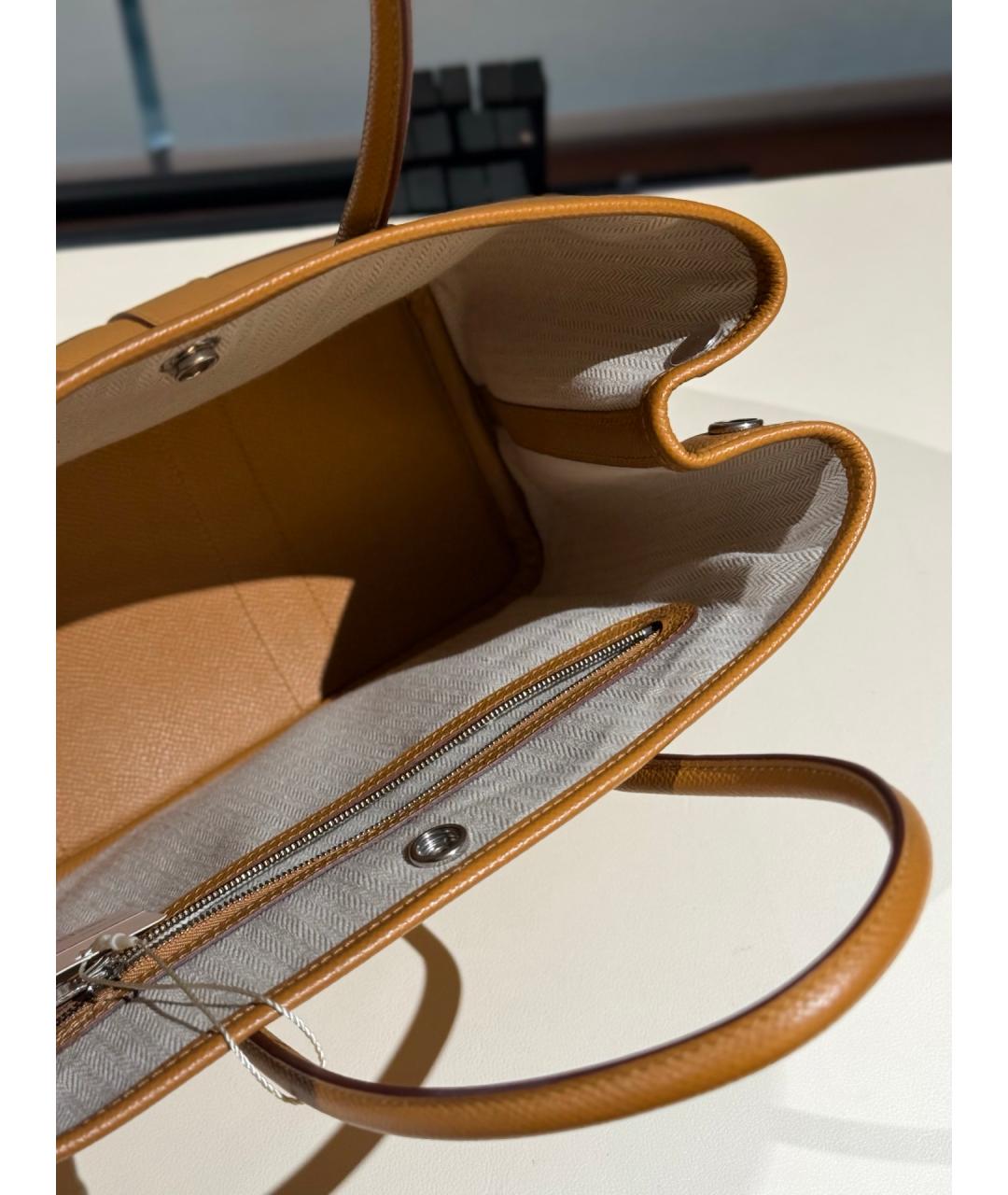 HERMES Желтая кожаная сумка с короткими ручками, фото 7