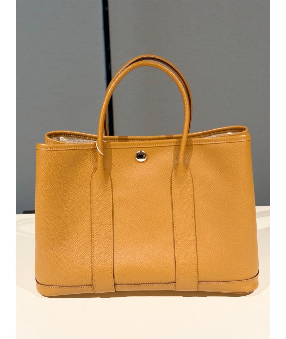 HERMES Желтая кожаная сумка с короткими ручками, фото 4