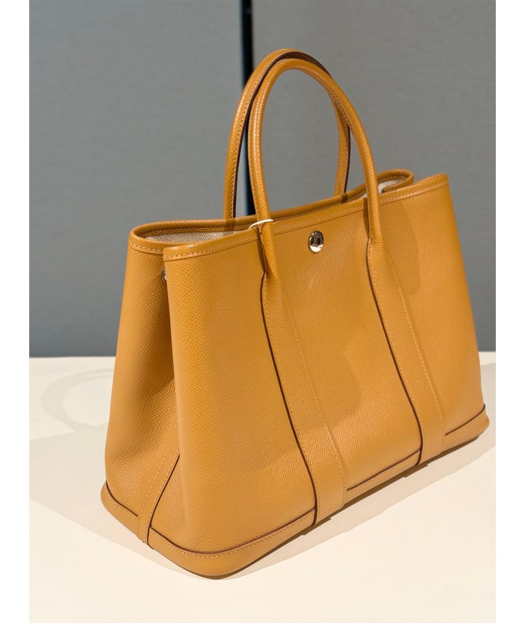 HERMES Желтая кожаная сумка с короткими ручками, фото 6