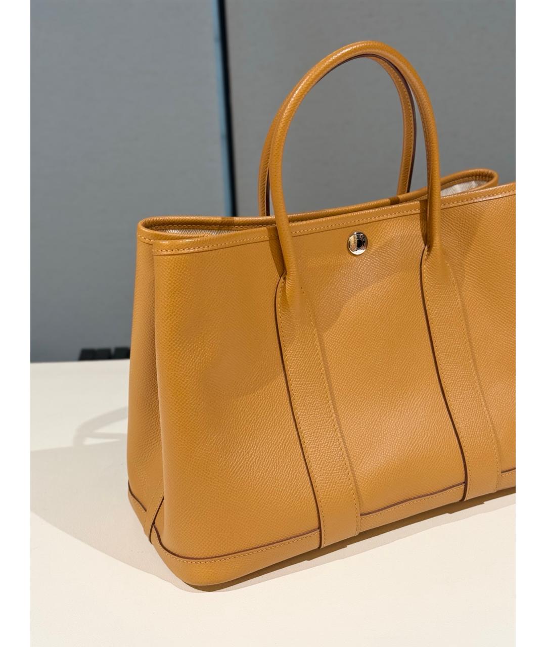 HERMES Желтая кожаная сумка с короткими ручками, фото 2