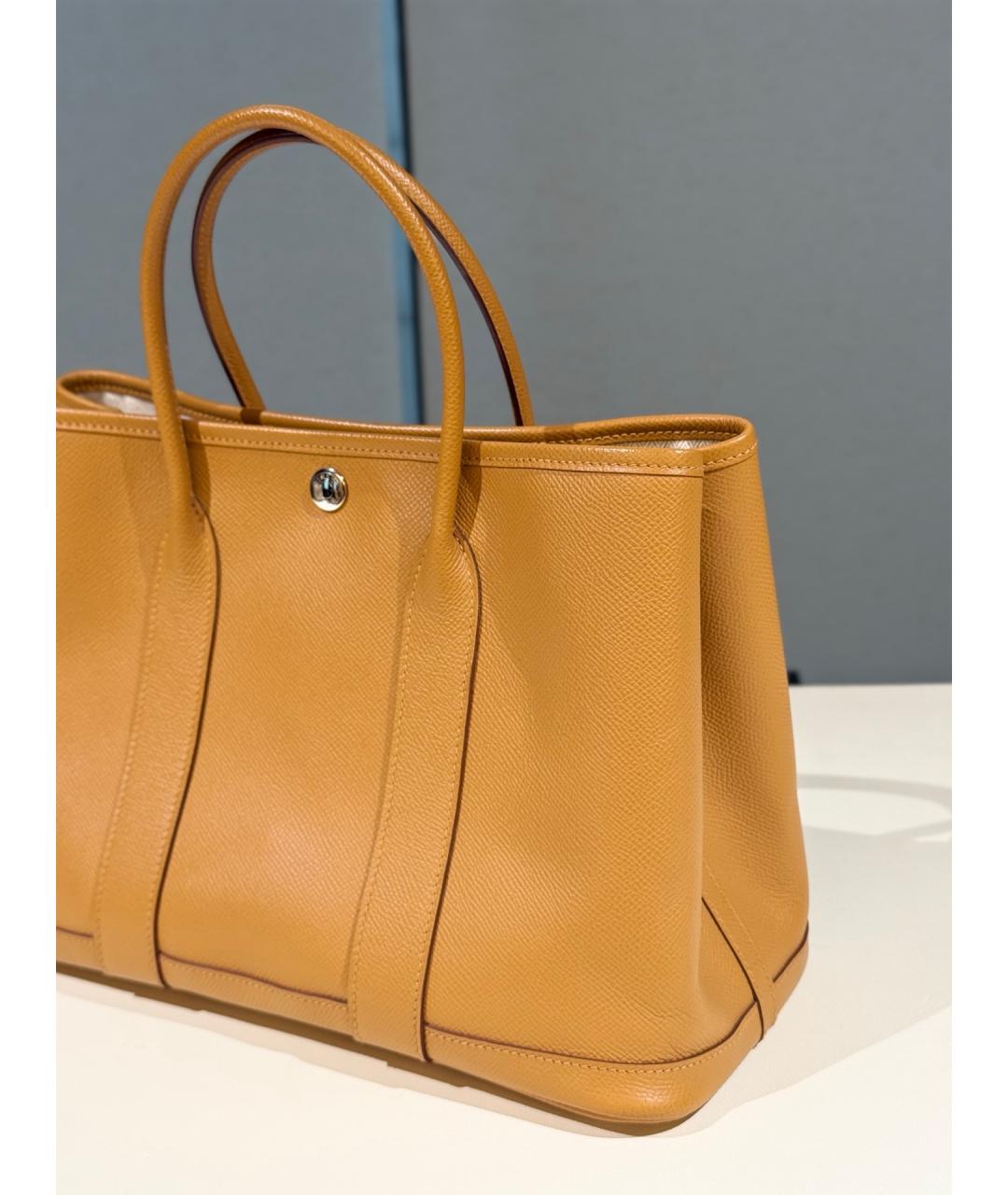 HERMES Желтая кожаная сумка с короткими ручками, фото 3