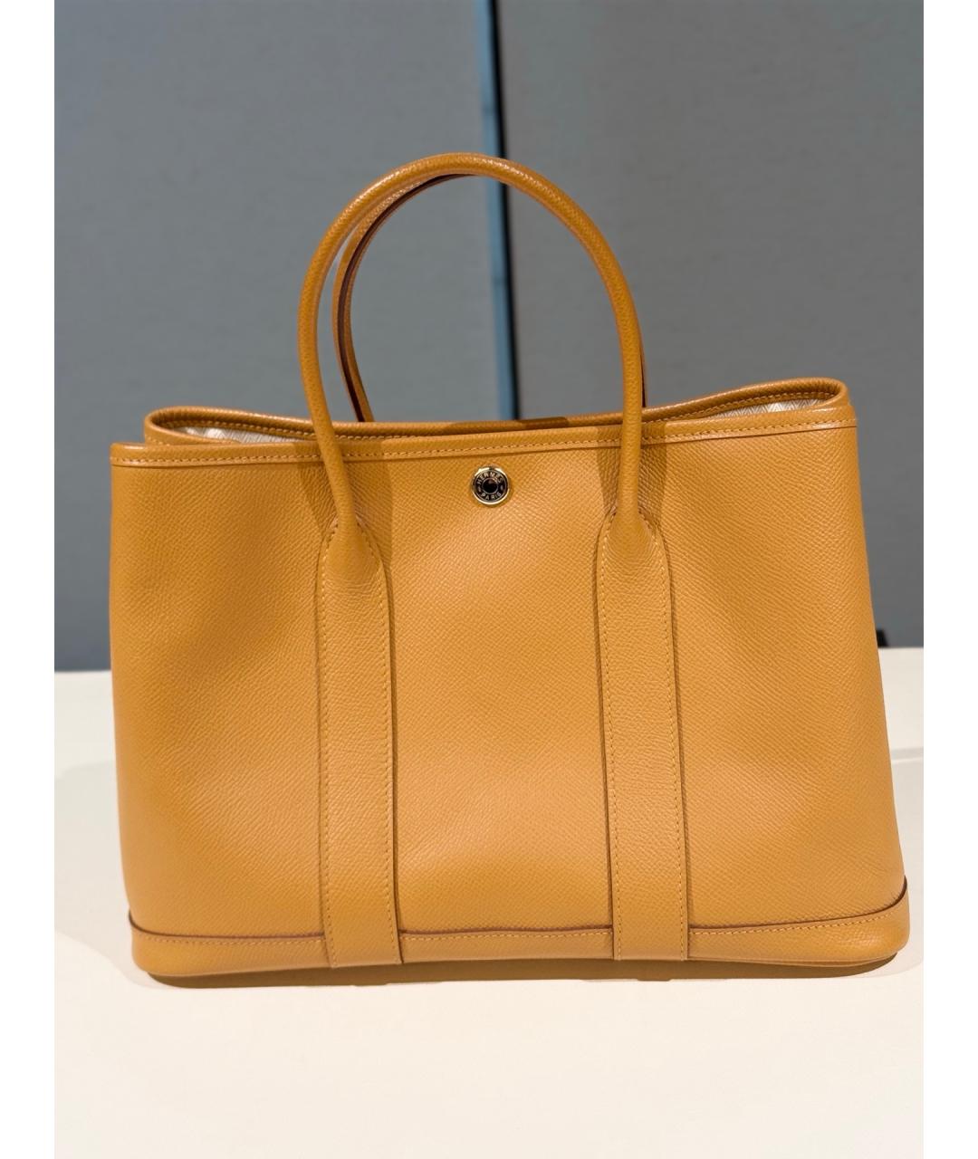HERMES Желтая кожаная сумка с короткими ручками, фото 9
