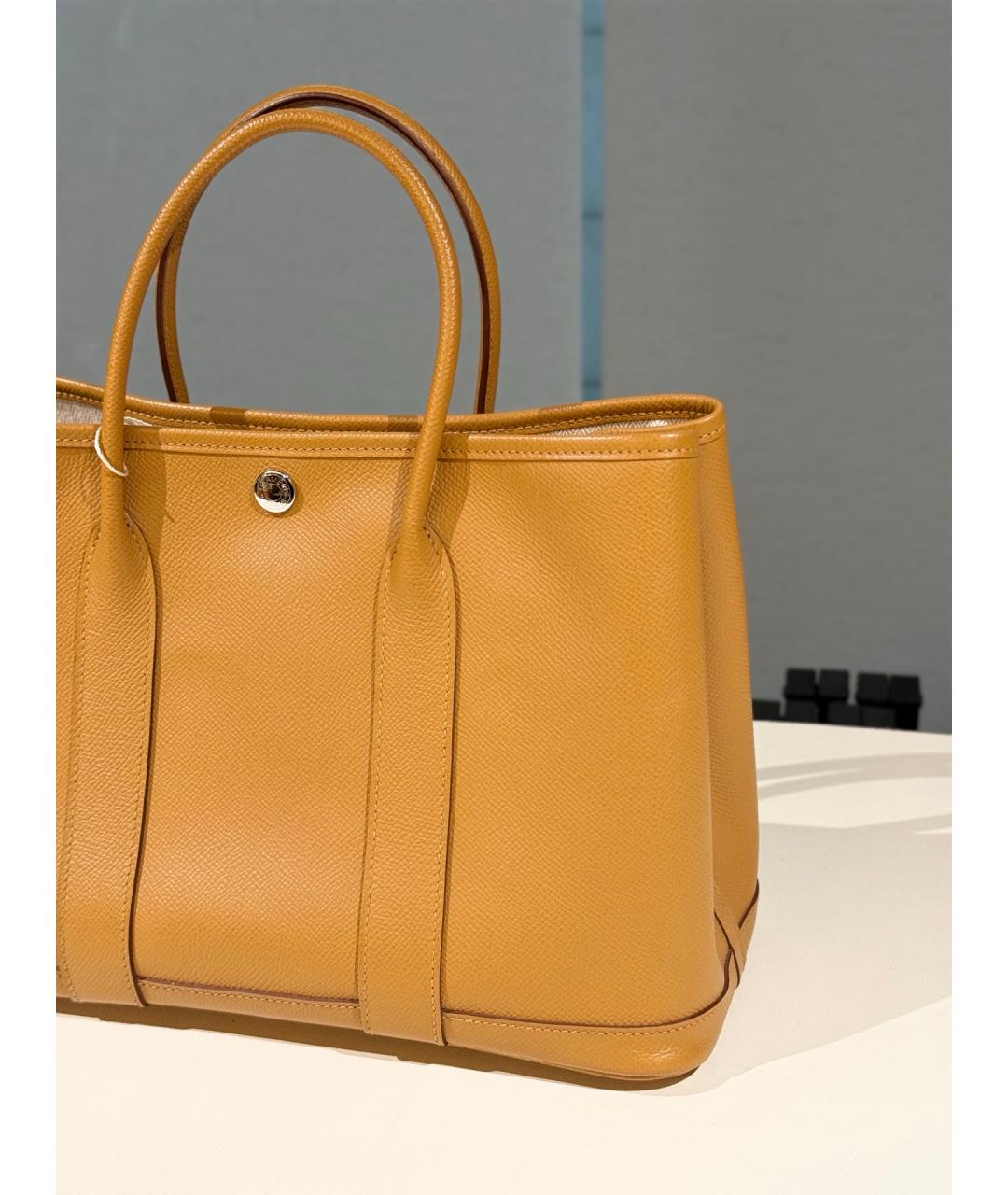 HERMES Желтая кожаная сумка с короткими ручками, фото 5