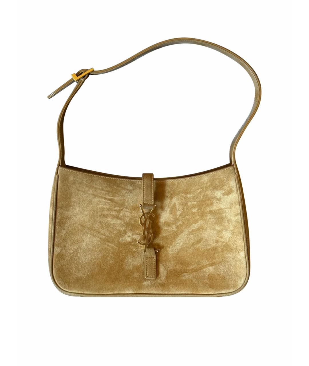 SAINT LAURENT Бежевая замшевая сумка с короткими ручками, фото 1