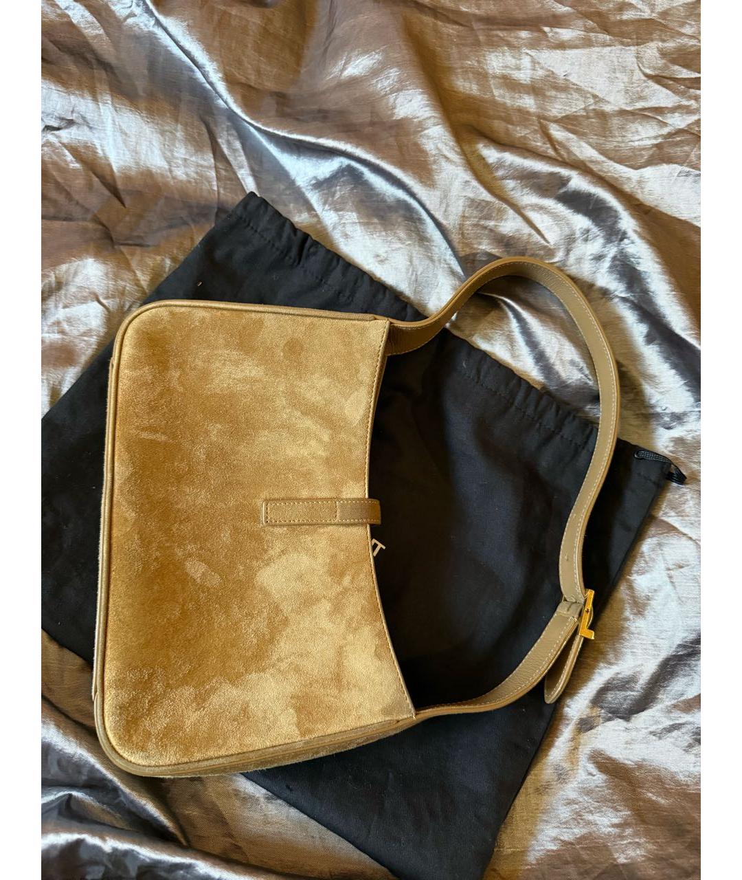 SAINT LAURENT Бежевая замшевая сумка с короткими ручками, фото 7