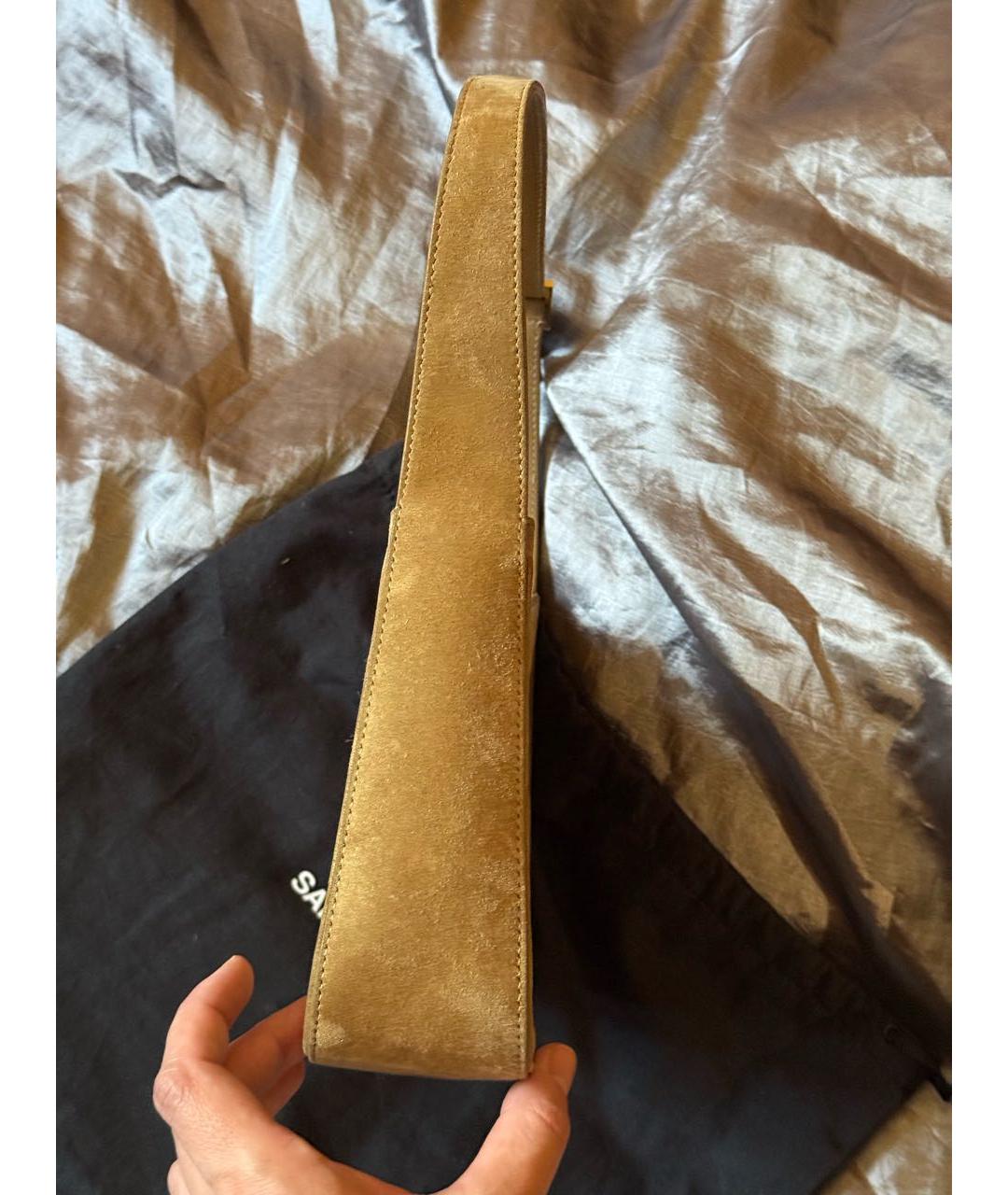 SAINT LAURENT Бежевая замшевая сумка с короткими ручками, фото 5