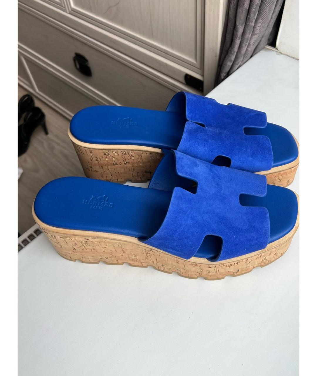 HERMES Синие замшевые сабо, фото 2