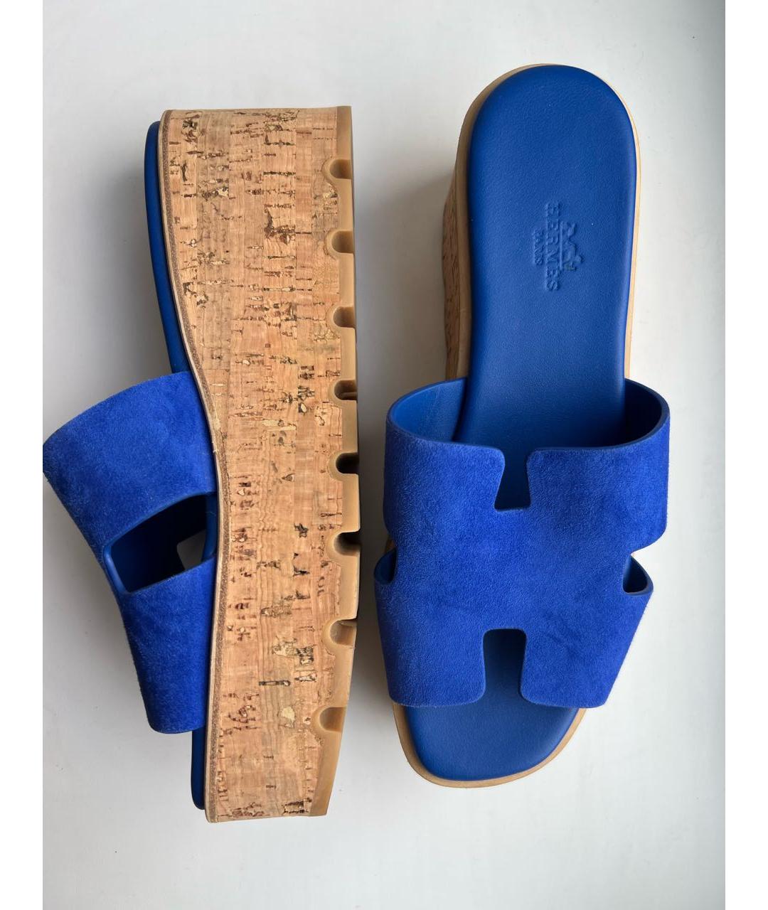 HERMES Синие замшевые сабо, фото 5