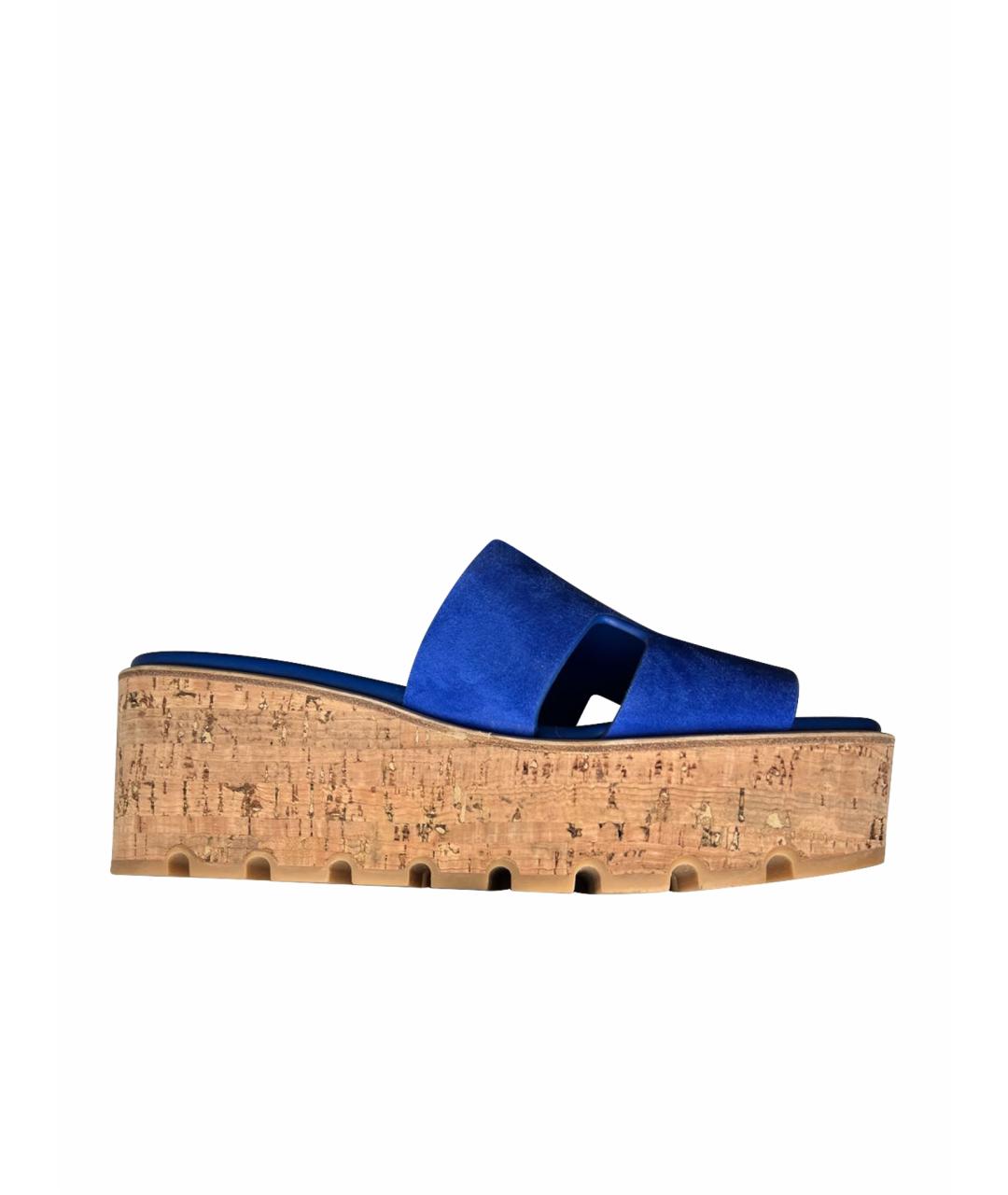 HERMES Синие замшевые сабо, фото 1