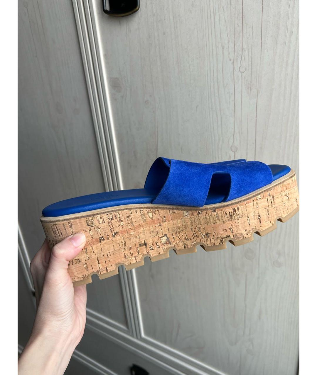 HERMES Синие замшевые сабо, фото 4