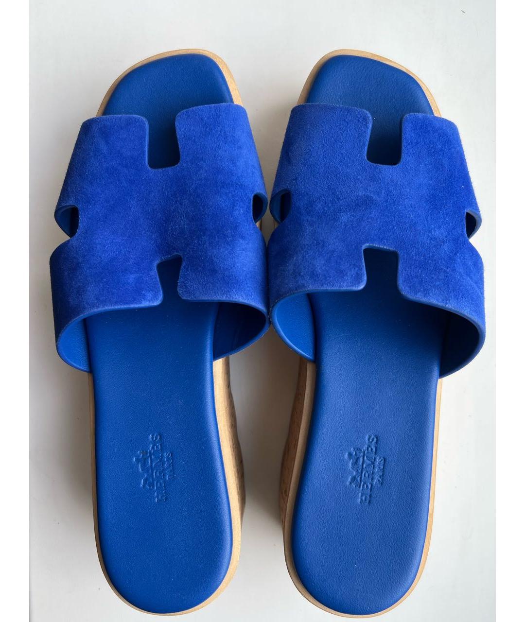 HERMES Синие замшевые сабо, фото 3