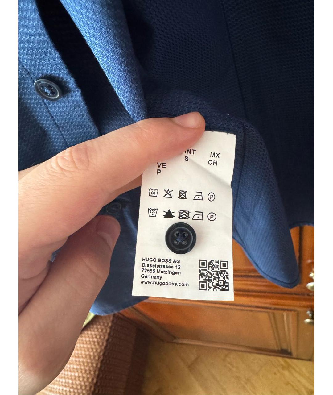 HUGO BOSS Темно-синяя хлопковая классическая рубашка, фото 5