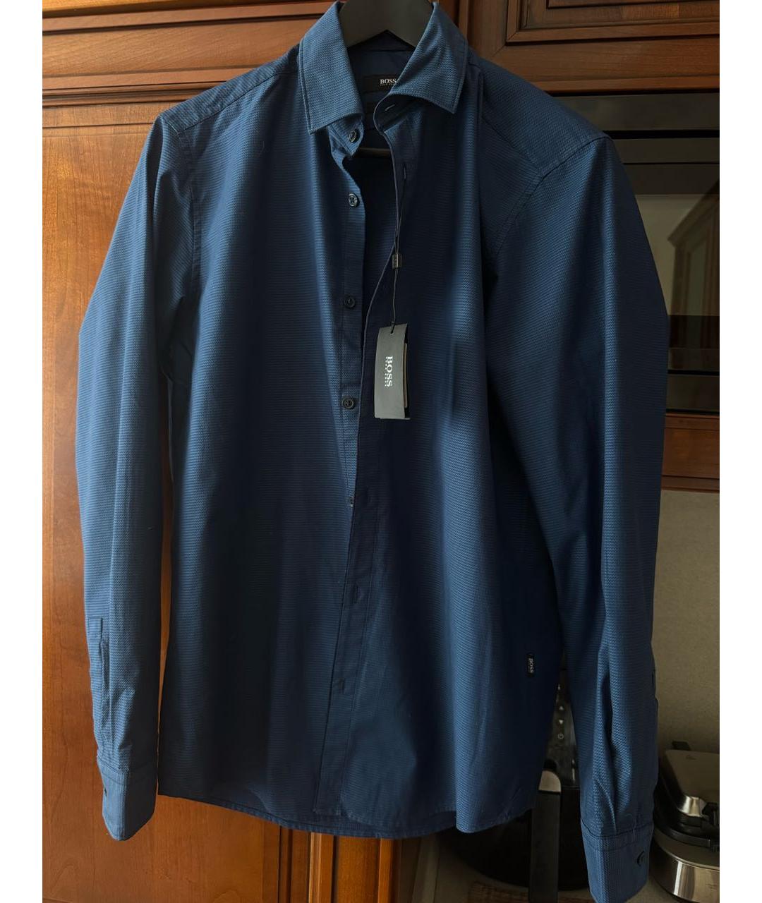 HUGO BOSS Темно-синяя хлопковая классическая рубашка, фото 7