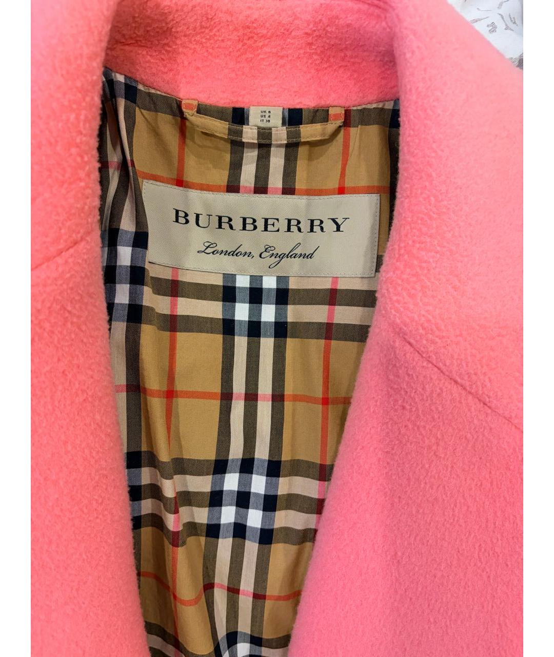 BURBERRY Коралловое шерстяное пальто, фото 3