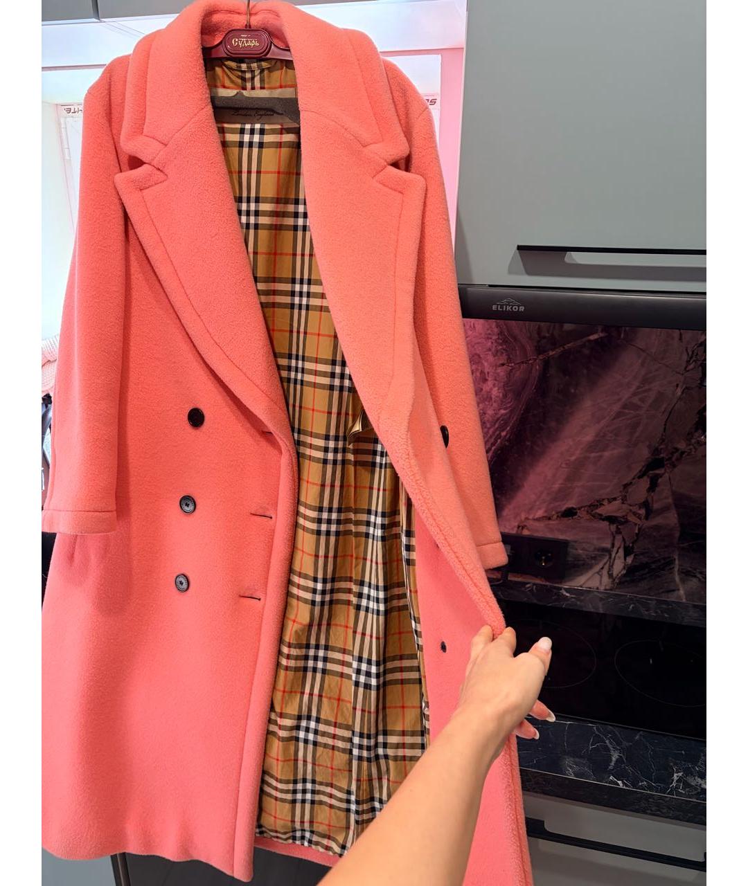 BURBERRY Коралловое шерстяное пальто, фото 2
