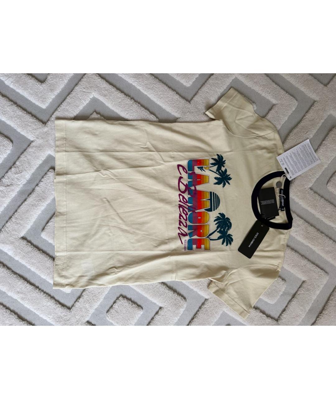 DOLCE&GABBANA Бежевая хлопковая футболка, фото 5