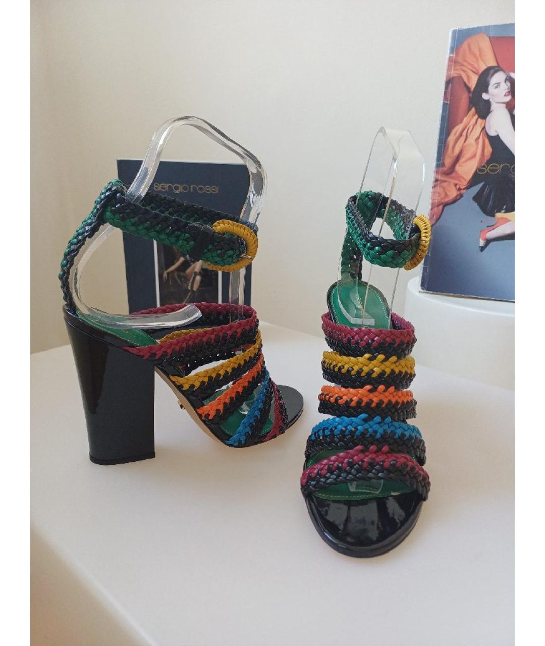 SERGIO ROSSI Мульти кожаные босоножки, фото 4