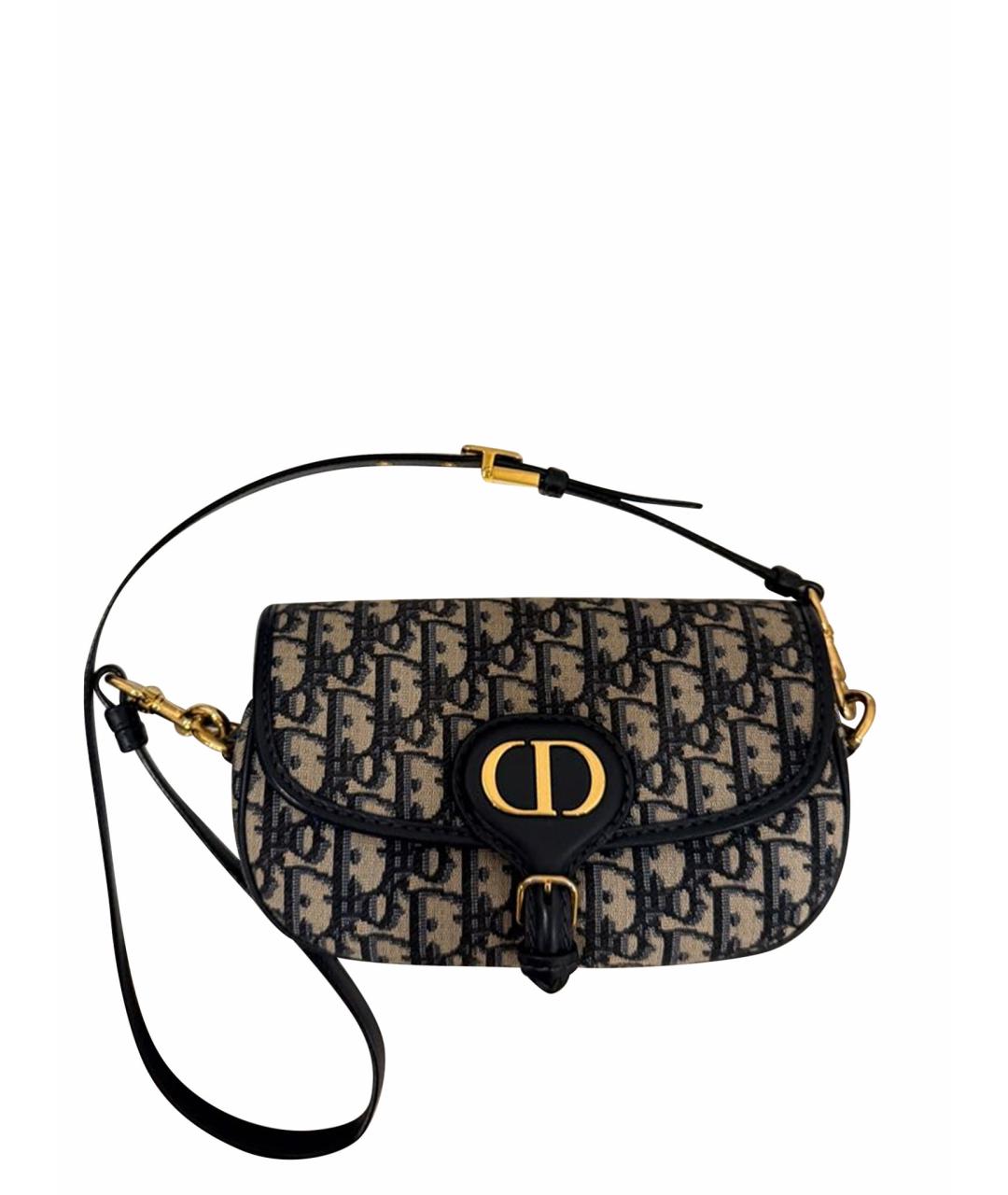 CHRISTIAN DIOR Темно-синяя жаккардовая сумка с короткими ручками, фото 1