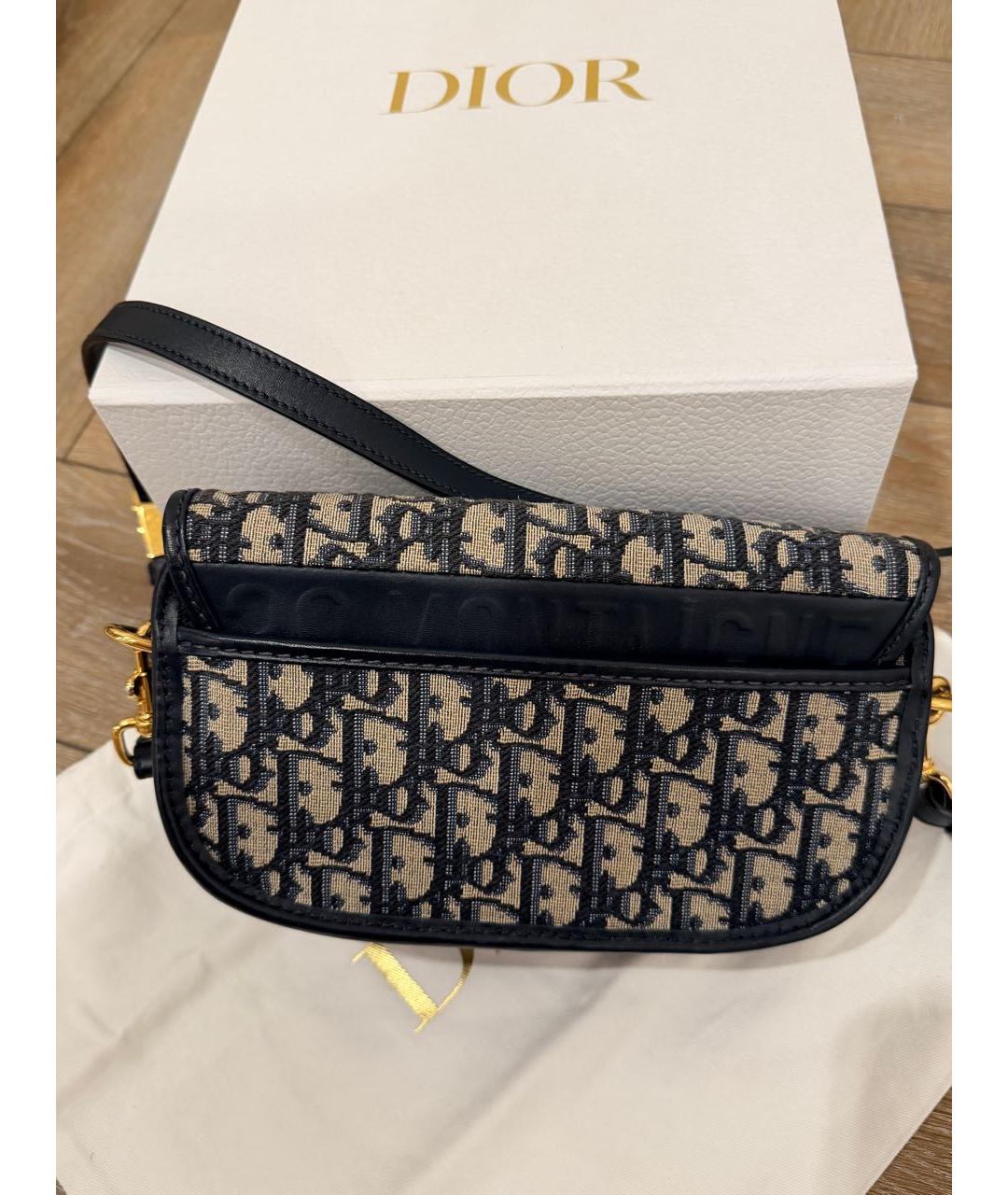 CHRISTIAN DIOR Темно-синяя жаккардовая сумка с короткими ручками, фото 3