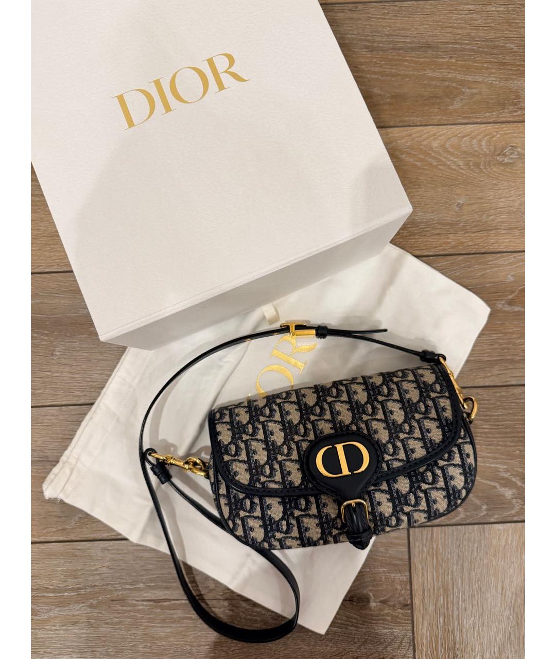 CHRISTIAN DIOR Темно-синяя жаккардовая сумка с короткими ручками, фото 6