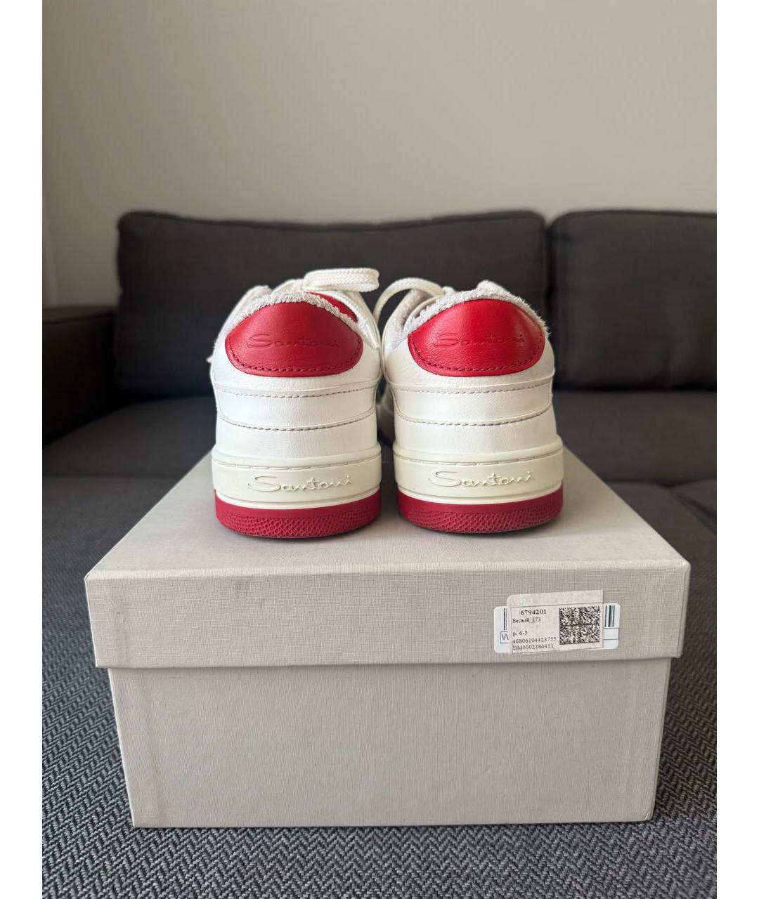 SANTONI Белые кожаные низкие кроссовки / кеды, фото 4