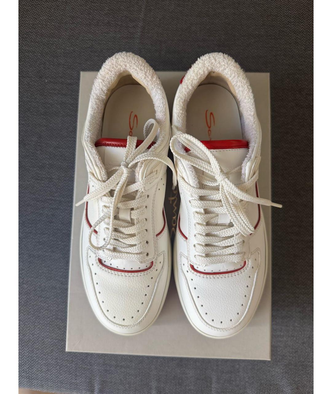 SANTONI Белые кожаные низкие кроссовки / кеды, фото 3