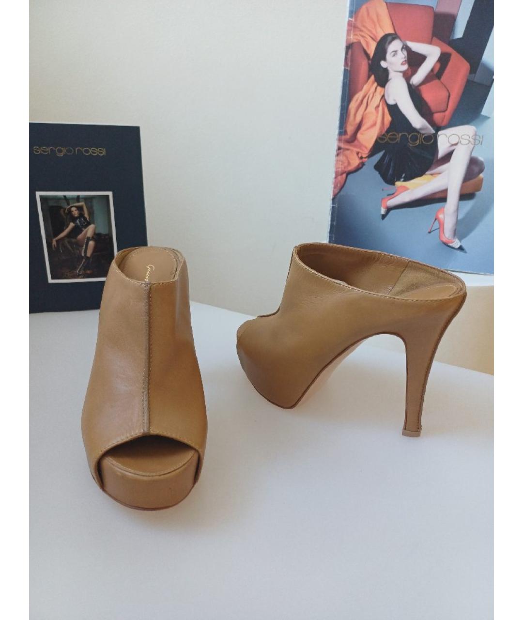 GIANVITO ROSSI Коричневые кожаные сабо, фото 5