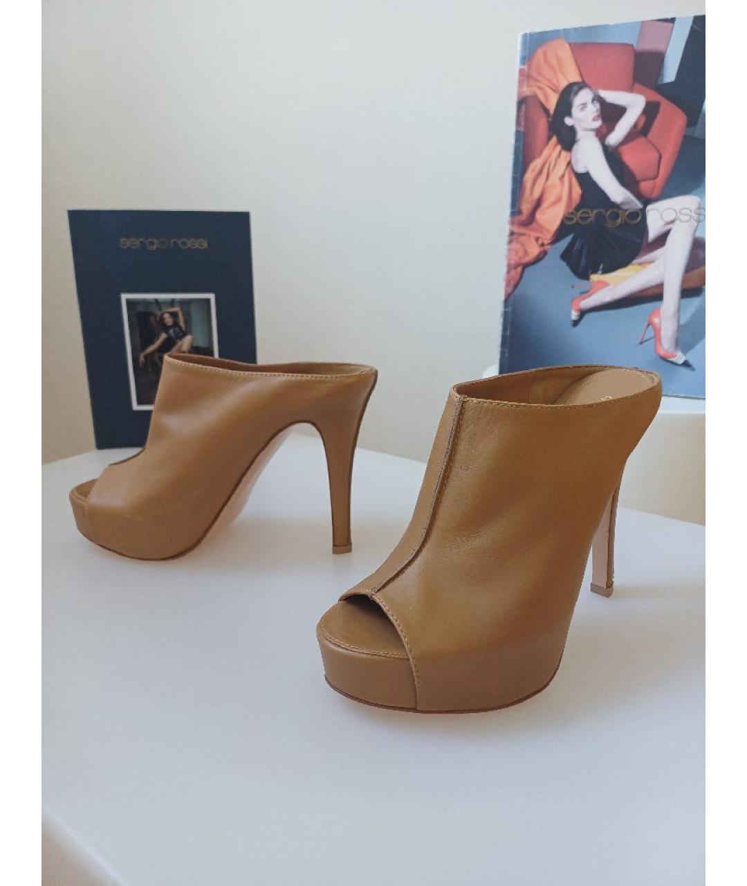 GIANVITO ROSSI Коричневые кожаные сабо, фото 3