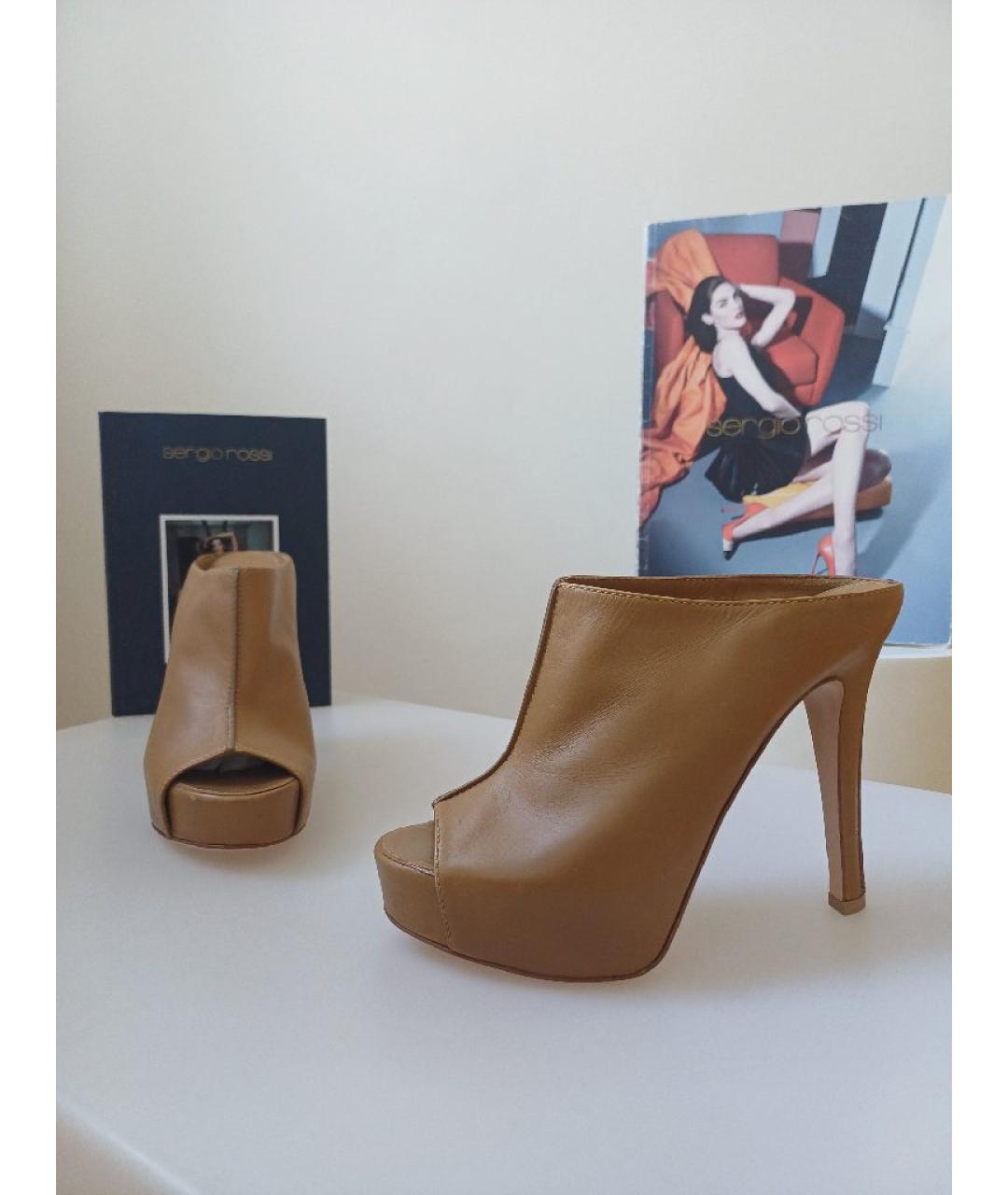 GIANVITO ROSSI Коричневые кожаные сабо, фото 4