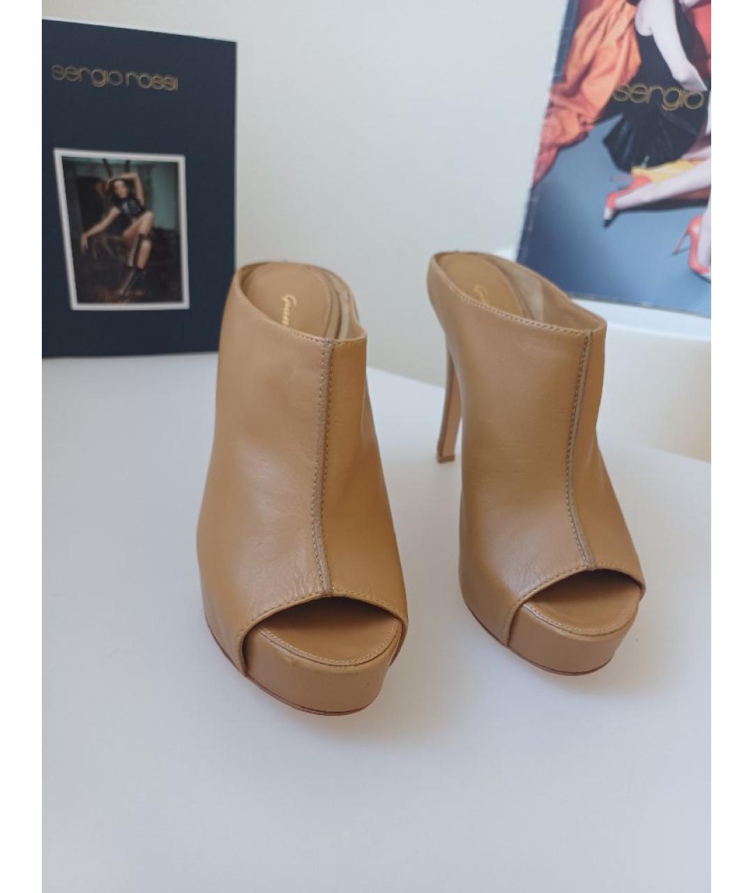 GIANVITO ROSSI Коричневые кожаные сабо, фото 7