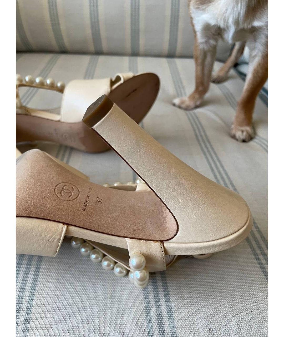 CHANEL Бежевые кожаные босоножки, фото 7