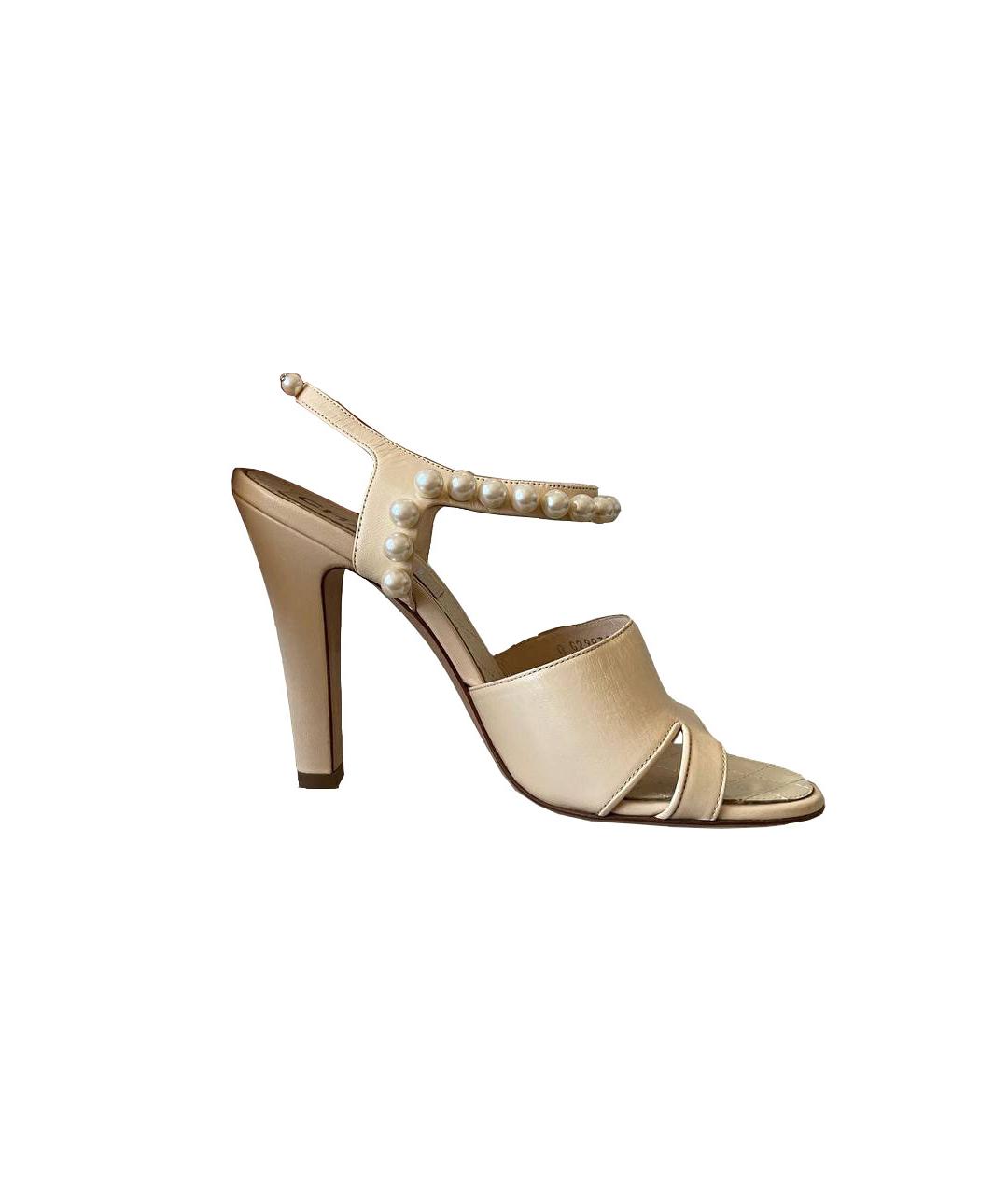 CHANEL Бежевые кожаные босоножки, фото 10