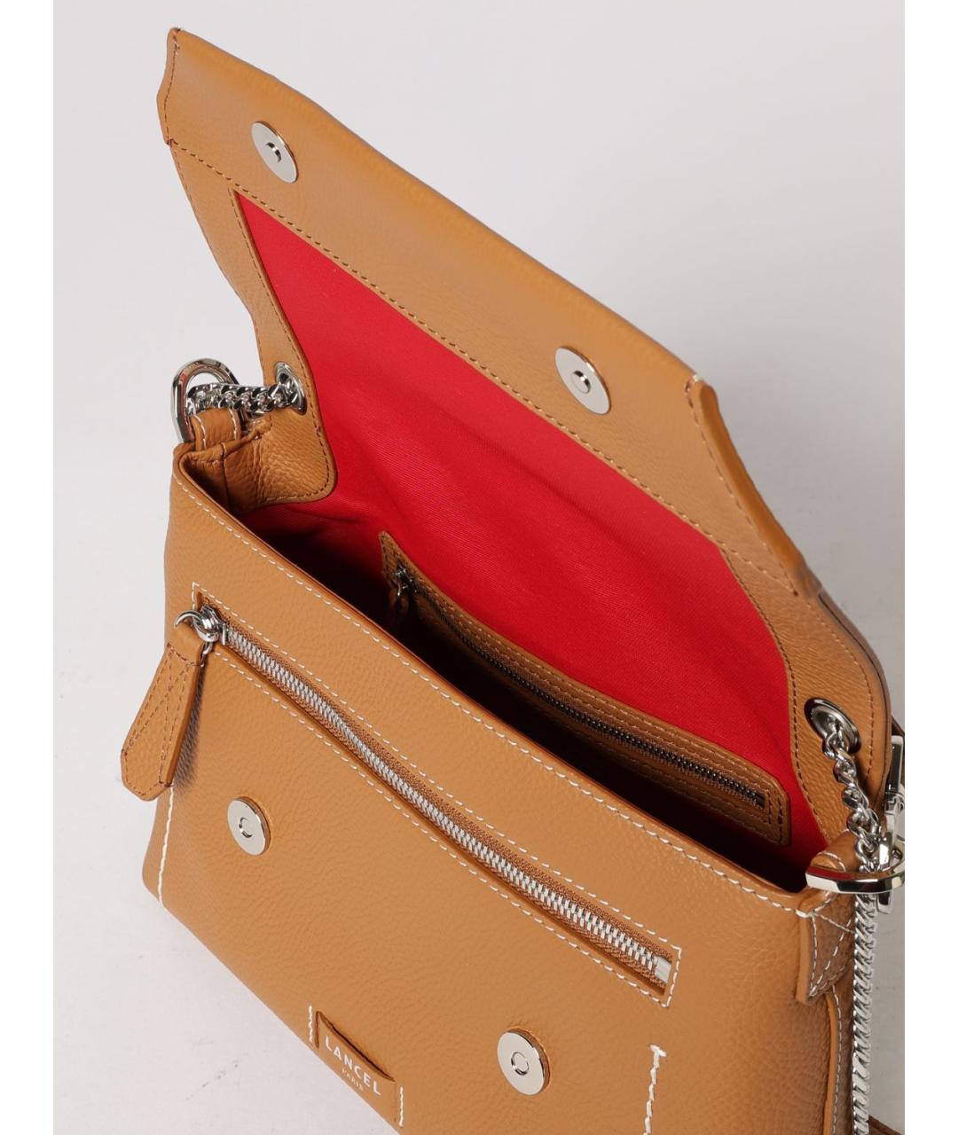 LANCEL Коричневая кожаная сумка с короткими ручками, фото 3