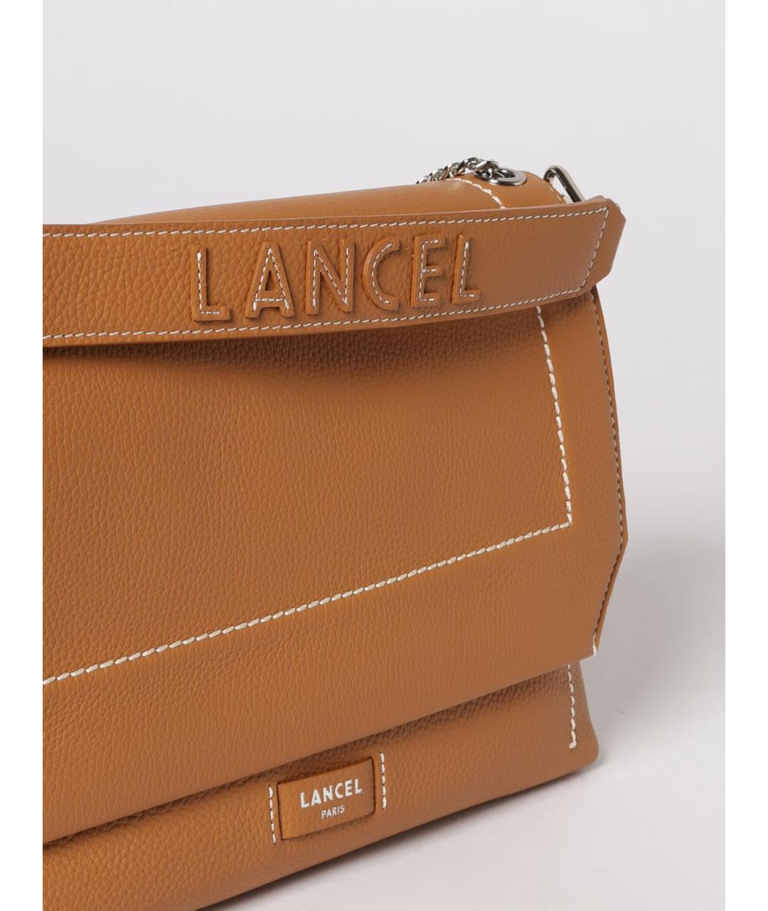 LANCEL Коричневая кожаная сумка с короткими ручками, фото 3