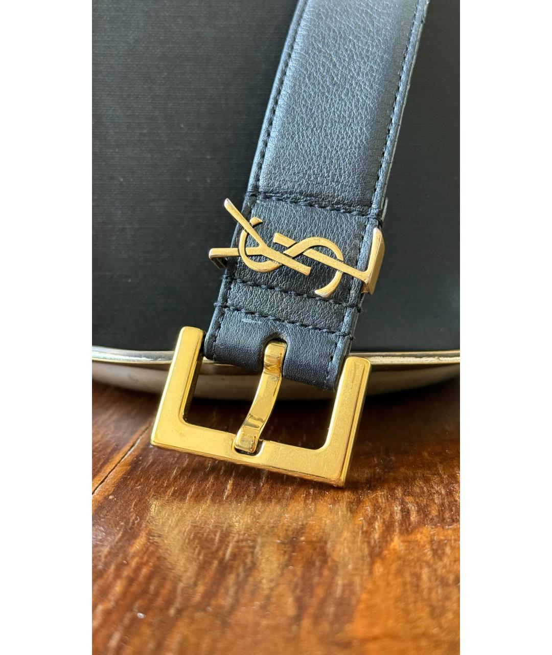 SAINT LAURENT Черный кожаный ремень, фото 2