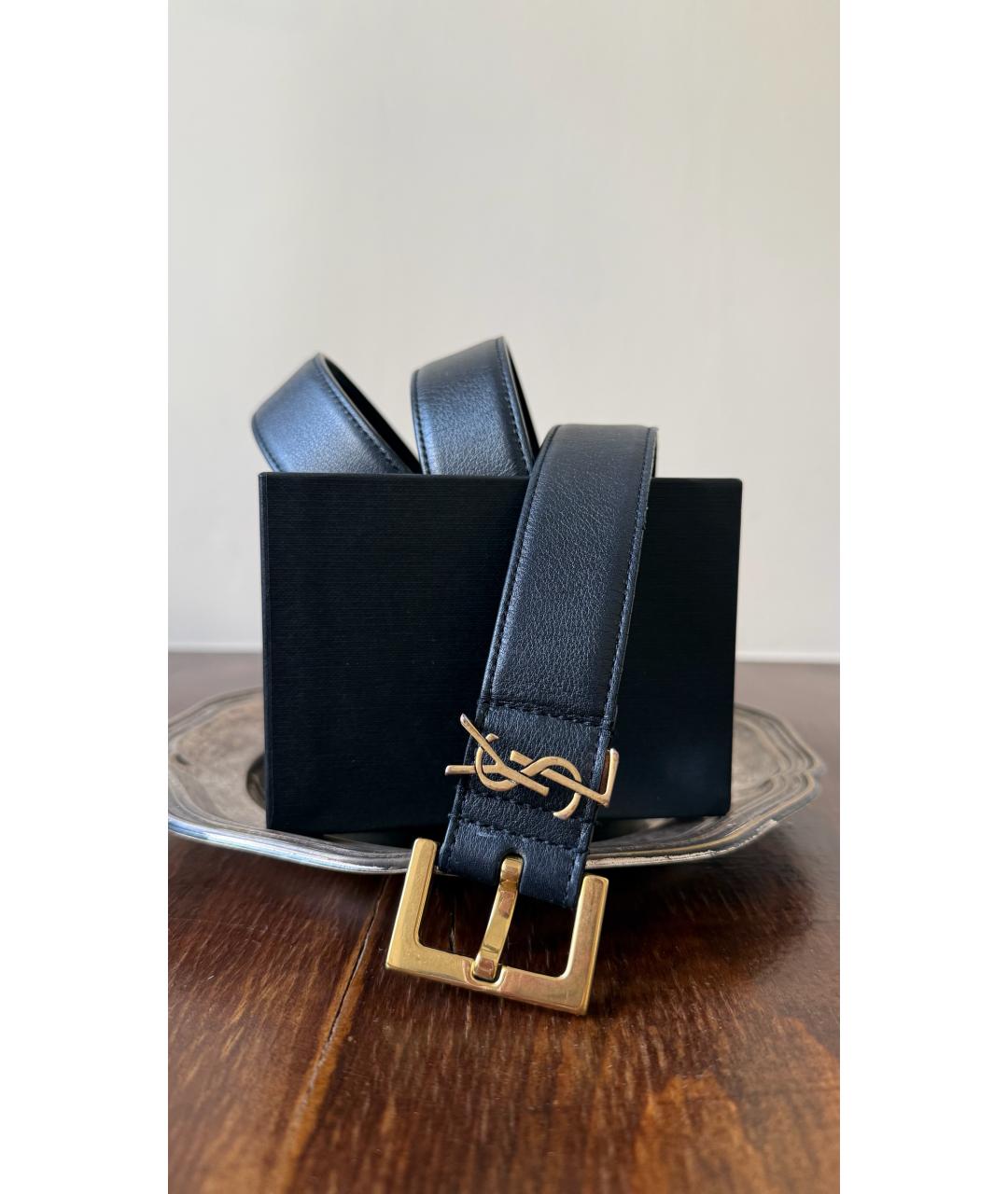 SAINT LAURENT Черный кожаный ремень, фото 5
