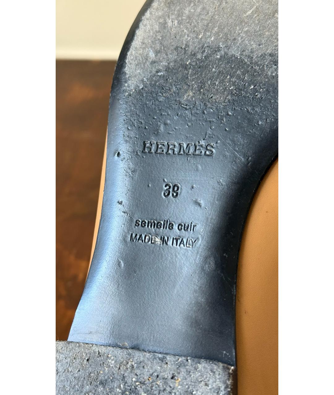 HERMES Бежевые кожаные балетки, фото 6