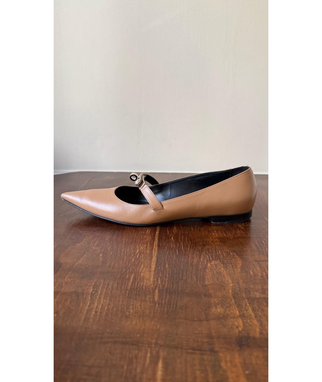 HERMES Бежевые кожаные балетки, фото 7