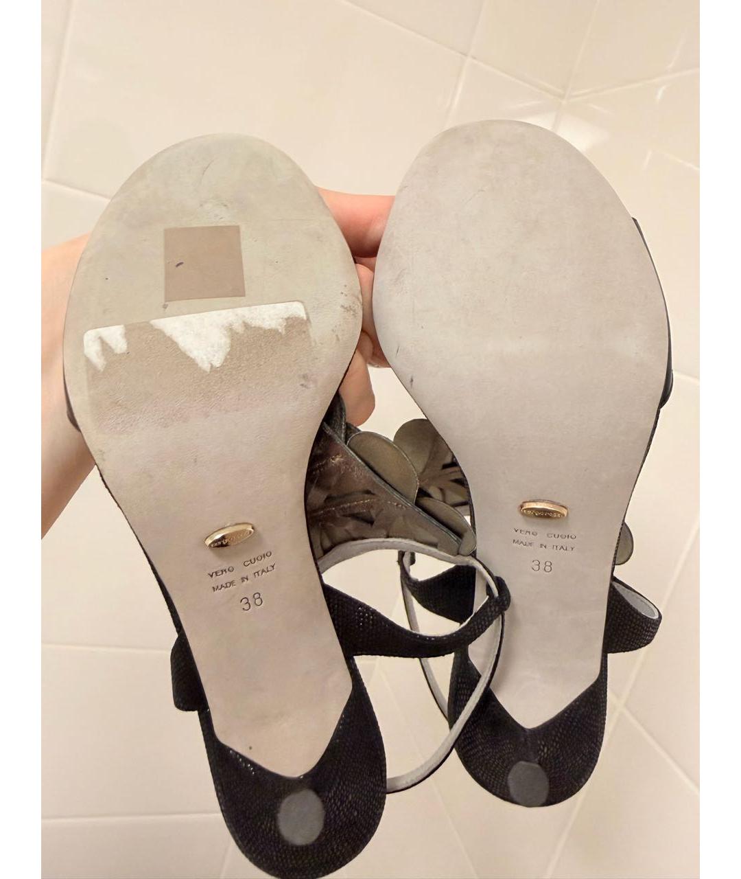 SERGIO ROSSI Черные кожаные босоножки, фото 4