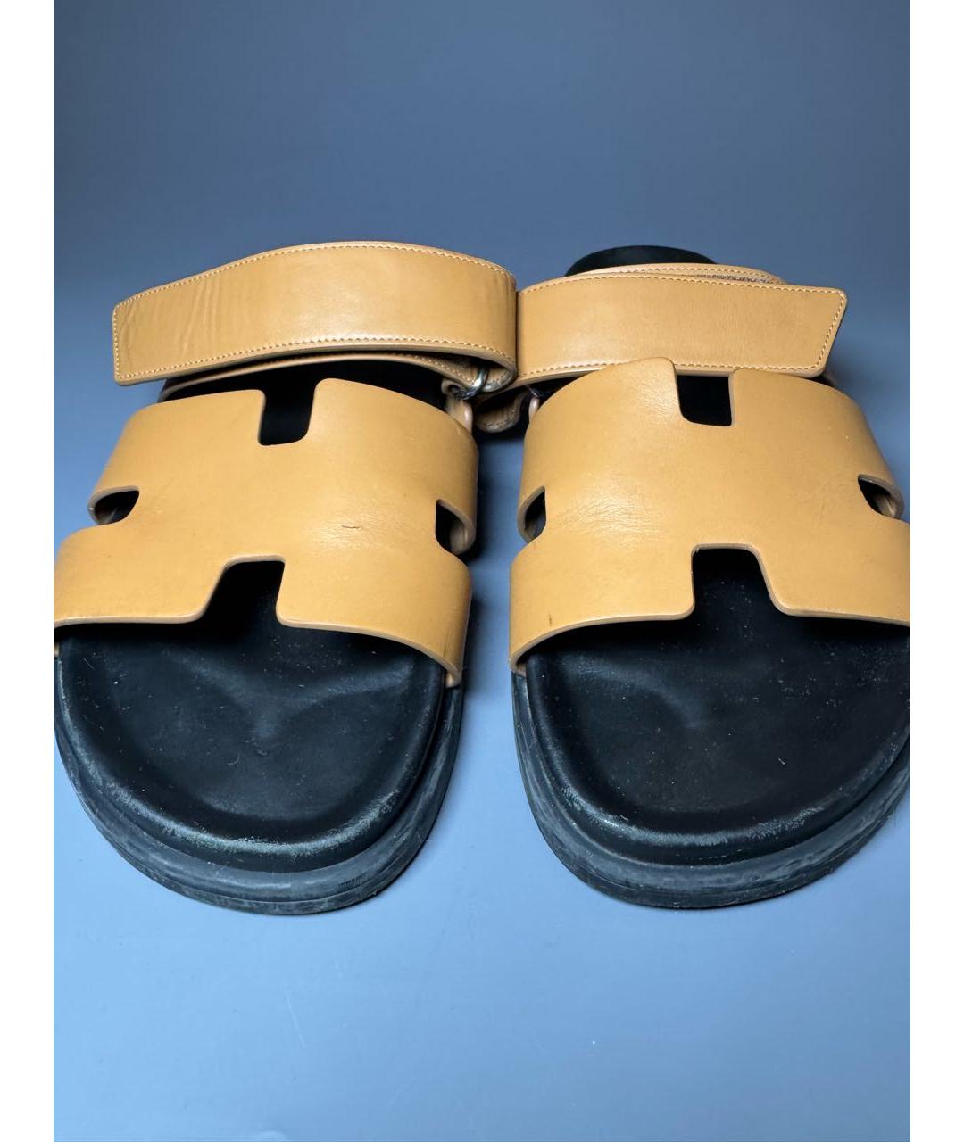 HERMES Оранжевое кожаные шлепанцы, фото 7