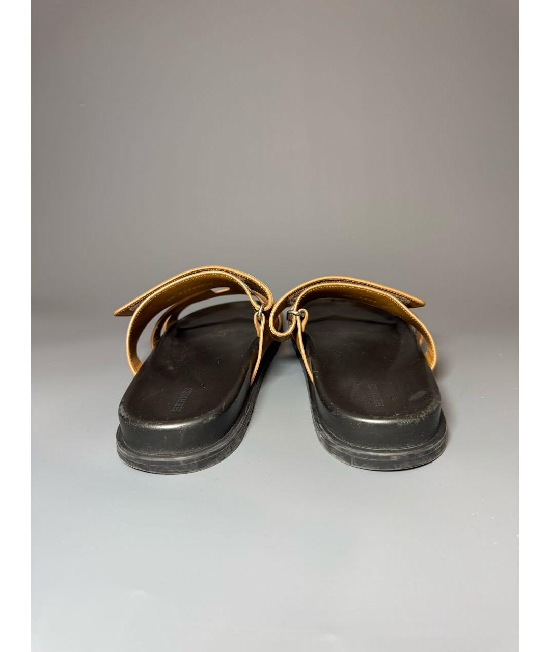 HERMES Оранжевое кожаные шлепанцы, фото 4