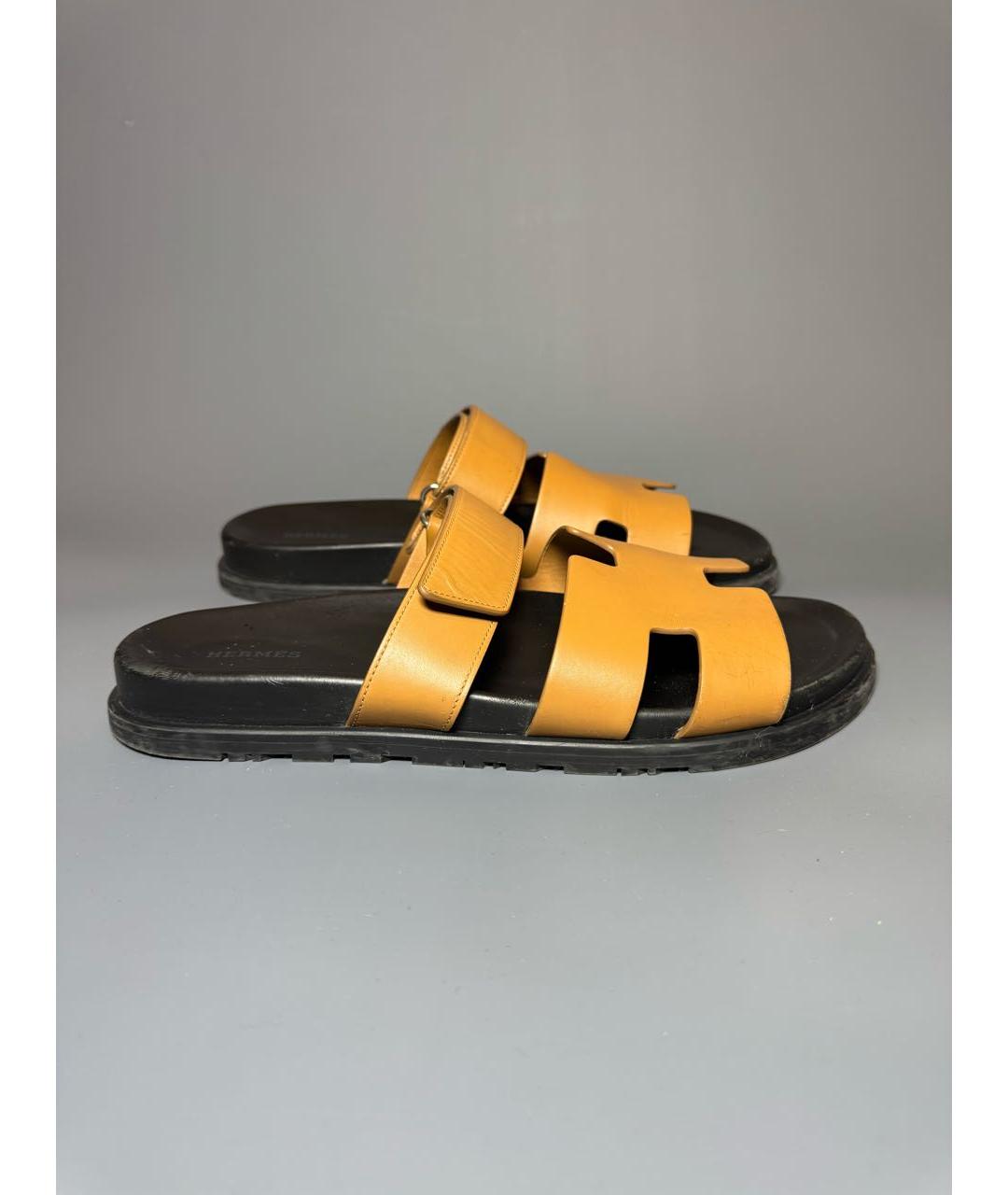 HERMES Оранжевое кожаные шлепанцы, фото 8