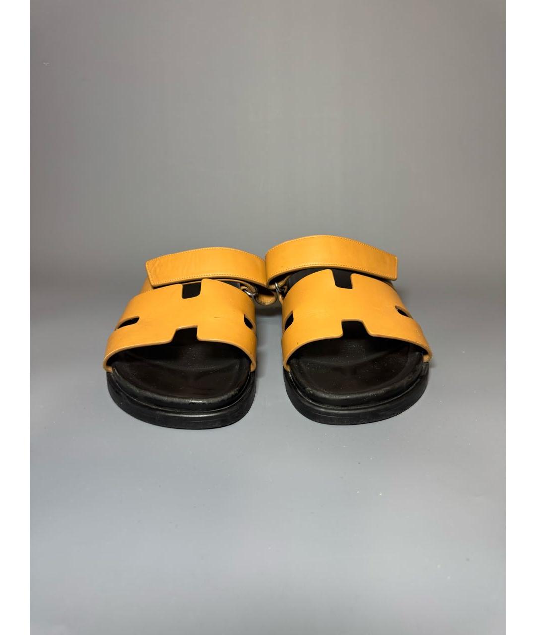 HERMES Оранжевое кожаные шлепанцы, фото 2